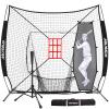 AOLIGEIJS 7'X7' Baseball Softball Practice Net,Pitching Net,Batting Net,with Baseball Tee,Bonus Strike Zone and Bow Frame,for Hitting,Pitching, Catching (Black Net+BK Tee+Batter Dummy) view 1