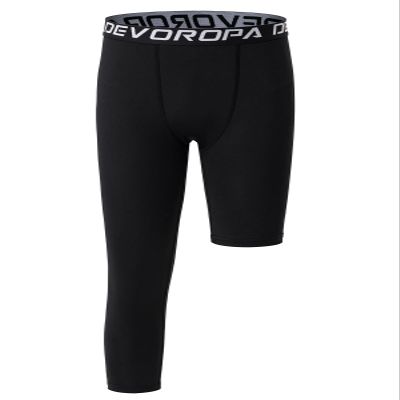 DEVOROPA Youth Boys Leggings One Leg Compression Pants 3/4 Basketball Sports Tights Running Capris Kids Athletic Base Layer Black XS