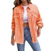 Awoscut Women's Basic Long Sleeve Ripped Distressed Denim Jacket Button Down Boyfriend Jean Coat Trucker Jackets Fall Top (Orange, L) view 1