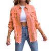 Awoscut Women's Basic Long Sleeve Ripped Distressed Denim Jacket Button Down Boyfriend Jean Coat Trucker Jackets Fall Top (Orange, L) view 2