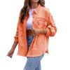 Awoscut Women's Basic Long Sleeve Ripped Distressed Denim Jacket Button Down Boyfriend Jean Coat Trucker Jackets Fall Top (Orange, L) view 3