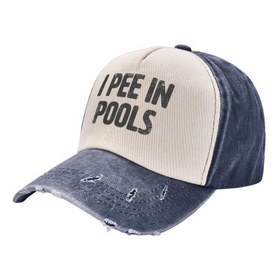 I Pee in Pool Funny Swimming Cowboy Hat Vintage Washed Baseball Cap Women Sun Hat Men Dad Hat Trucker hat Navy Blue