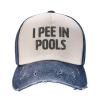 I Pee in Pool Funny Swimming Cowboy Hat Vintage Washed Baseball Cap Women Sun Hat Men Dad Hat Trucker hat Navy Blue view 3
