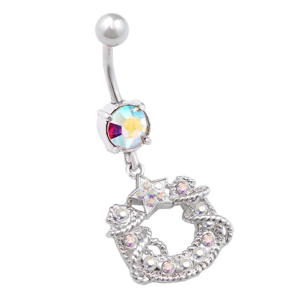 1PC Surgical Steel 14g 3/8 10mm belly rings dangle Piercing Jewelry navel Ear Lobe 8mm 5mm Aurora Borealis Crystal M15077