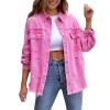 Awoscut Women's Basic Long Sleeve Ripped Distressed Denim Jacket Button Down Boyfriend Jean Coat Trucker Jackets Fall Top (Pink, S) view 1