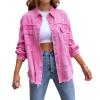 Awoscut Women's Basic Long Sleeve Ripped Distressed Denim Jacket Button Down Boyfriend Jean Coat Trucker Jackets Fall Top (Pink, S) view 2