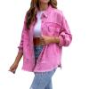Awoscut Women's Basic Long Sleeve Ripped Distressed Denim Jacket Button Down Boyfriend Jean Coat Trucker Jackets Fall Top (Pink, S) view 3