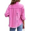 Awoscut Women's Basic Long Sleeve Ripped Distressed Denim Jacket Button Down Boyfriend Jean Coat Trucker Jackets Fall Top (Pink, S) view 4