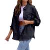 Awoscut Women's Basic Long Sleeve Ripped Distressed Denim Jacket Button Down Boyfriend Jean Coat Trucker Jackets Fall Top (Black, XL) view 3