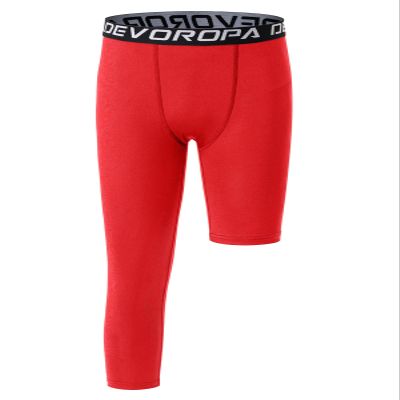 DEVOROPA Youth Boys Leggings One Leg Compression Pants 3/4 Basketball Sports Tights Running Capris Kids Athletic Base Layer Red XS