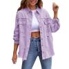 Awoscut Women's Basic Long Sleeve Ripped Distressed Denim Jacket Button Down Boyfriend Jean Coat Trucker Jackets Fall Top (Purple, L) view 1