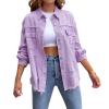 Awoscut Women's Basic Long Sleeve Ripped Distressed Denim Jacket Button Down Boyfriend Jean Coat Trucker Jackets Fall Top (Purple, L) view 2