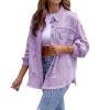 Awoscut Women's Basic Long Sleeve Ripped Distressed Denim Jacket Button Down Boyfriend Jean Coat Trucker Jackets Fall Top (Purple, L) view 3