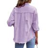 Awoscut Women's Basic Long Sleeve Ripped Distressed Denim Jacket Button Down Boyfriend Jean Coat Trucker Jackets Fall Top (Purple, L) view 4