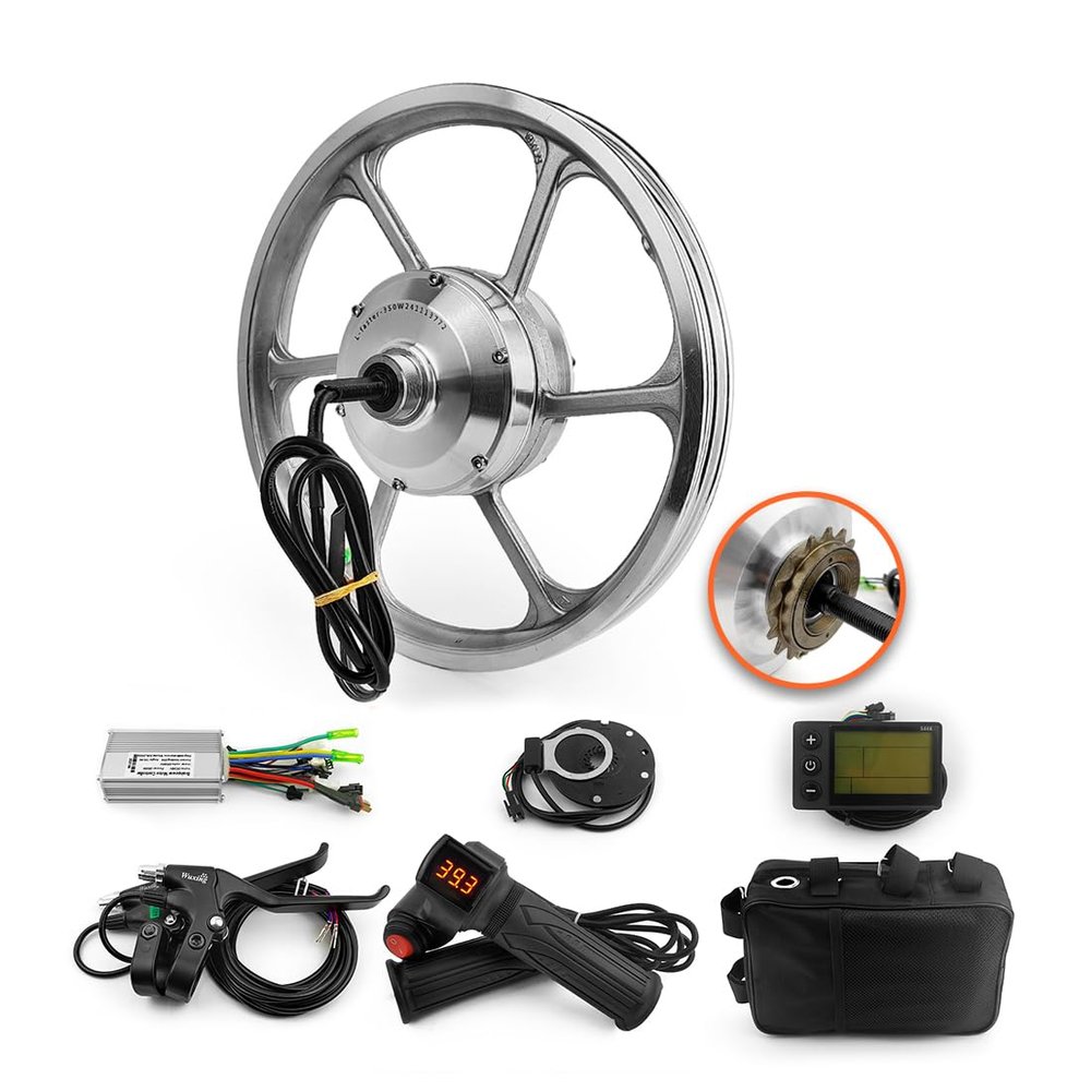 DIY 36V 350W 16 Inch Bicycle Rear Drive Brushless Gear DC Hub Motor Wheel Kit with Throttle Controller (36V350W no tire)