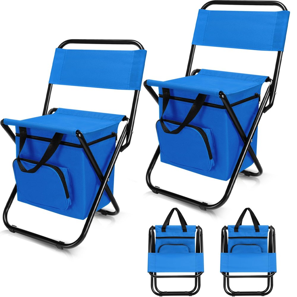 Jerify 2 Pcs Fishing Chair with Cooler Bag Multi-Function Foldable Compact Fishing Stool Hunting Chair Portable Backrest Stool with Folding Backpack for Finishing Camping Hunting Travel(Blue)