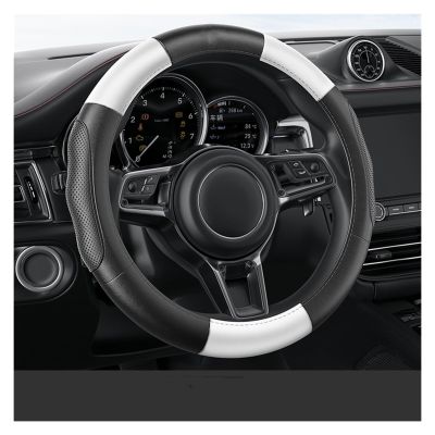 FUERU Car Steering Wheel Cover Set Car Steering Wheel Cover Real Leather Waterproof Anti-Wrinkle Fashion Car Interior Gift (Color : 2#)