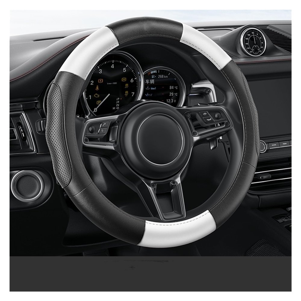 FUERU Car Steering Wheel Cover Set Car Steering Wheel Cover Real Leather Waterproof Anti-Wrinkle Fashion Car Interior Gift (Color : 2#)