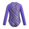 LiiYii Kids Girls Palm Printed One Piece Swimwear Long Sleeves Zipper Front Quick Dry Swimsuit Bathing Suit Purple 12 Years view 2