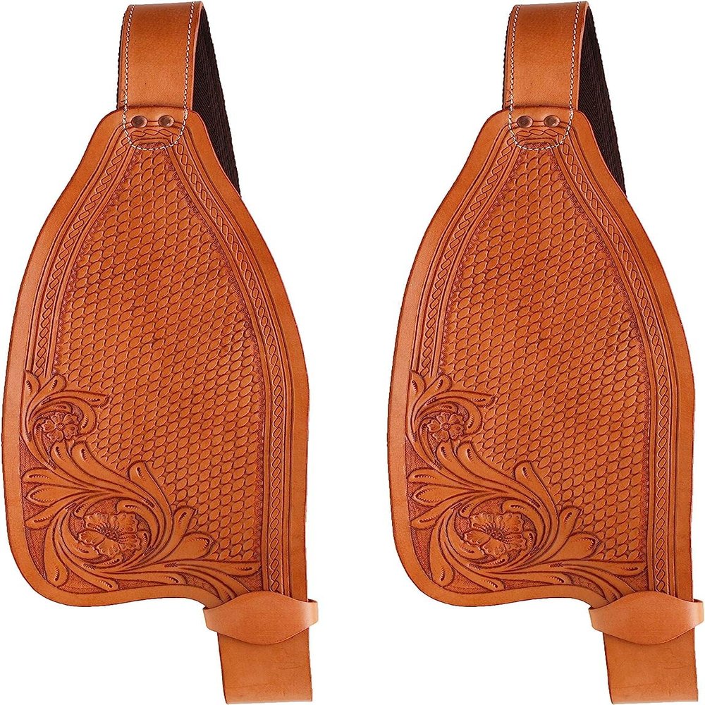 Horse Western Adult Tooled Leather Replacement Saddle Fender Pair Set with Belvins Buckles Hobble Straps ME-WSF-N012