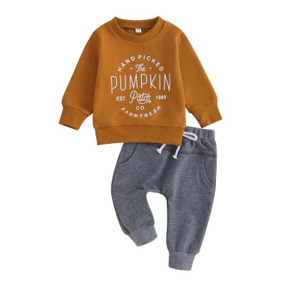 Adobabirl Toddler Baby Halloween Outfit Boy Girl Hand Picked Pumpkin Sweatshirt and Pants Set Halloween Fall Baby Clothes (Hand Picked Pumpkin Outfit,12-18 Months)
