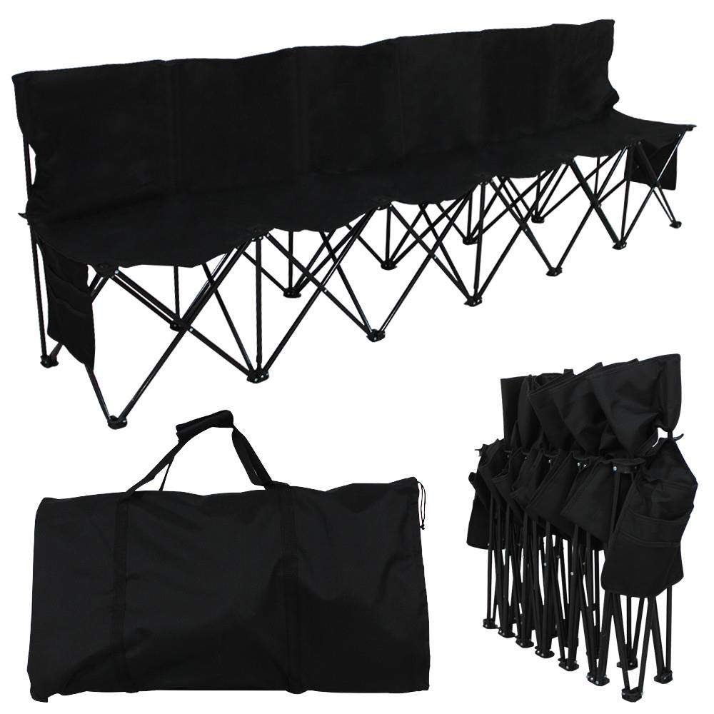 Topeakmart 6 Seats Portable Folding Heavy Duty Bench Sport Sideline Bench with Carry Bag, Black
