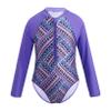 LiiYii Kids Girls Palm Printed One Piece Swimwear Long Sleeves Zipper Front Quick Dry Swimsuit Bathing Suit Purple 8 Years view 1