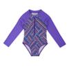 LiiYii Kids Girls Palm Printed One Piece Swimwear Long Sleeves Zipper Front Quick Dry Swimsuit Bathing Suit Purple 8 Years view 3