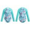 LiiYii Kids Girls Palm Printed One Piece Swimwear Long Sleeves Zipper Front Quick Dry Swimsuit Bathing Suit Mint Green 4 Years view 1