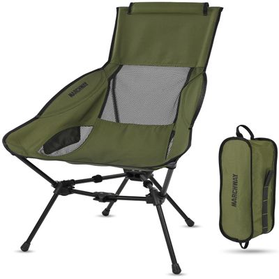 MARCHWAY Lightweight Folding High Back Camping Chair with Head Support, Stable Portable Compact for Outdoor Camp, Travel, Beach, Picnic, Festival, Hiking, Backpacking (Highback Green)