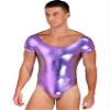 Alvivi Men Short Sleeve Thong Bodysuit Swimwear Shiny PVC Leather One-Piece Bodycon Leotard Dancewear Purple X-Large view 1