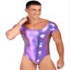 Alvivi Men Short Sleeve Thong Bodysuit Swimwear Shiny PVC Leather One-Piece Bodycon Leotard Dancewear Purple X-Large view 4