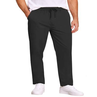 COOFANDY Mens Casual Cotton Pants Regular Fit Elastic Waist Drawstring Twill Pants Straight Leg Chino Pants Black