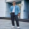 COOFANDY Mens Casual Cotton Pants Regular Fit Elastic Waist Drawstring Twill Pants Straight Leg Chino Pants Navy Blue view 4
