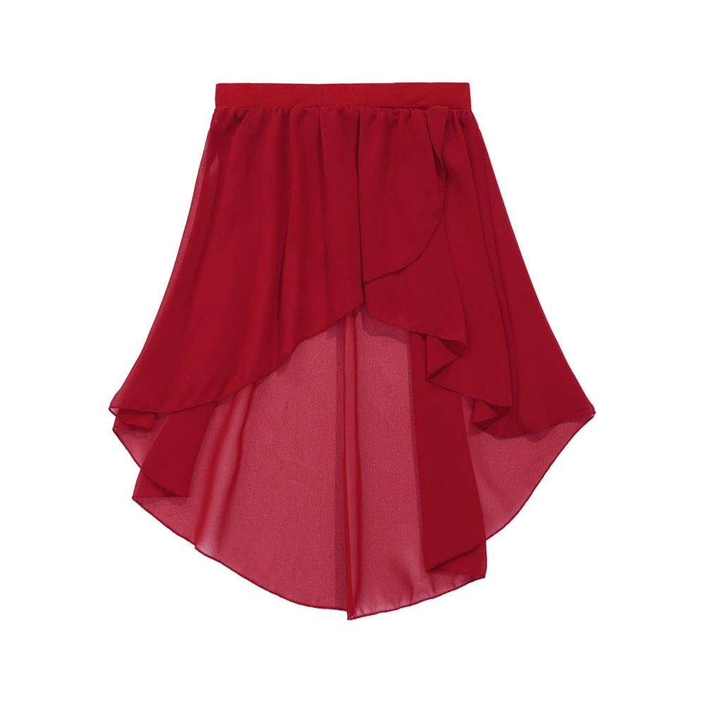 Alvivi Girls Pull-On Chiffon Wrap Skirt Ballet Dance Outfit Basic Classics Mini Active Skirt Burgundy B 8 Years
