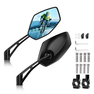 MICTUNING Bike Mirrors - Convex Anti-Glare Blue Lens, ABS Impact-Resistant Mirror, 180 Degree Rotation Adjustable for Bicycles Scooters Bikes - Fits M8 M10 Socket or 22mm Handlebar