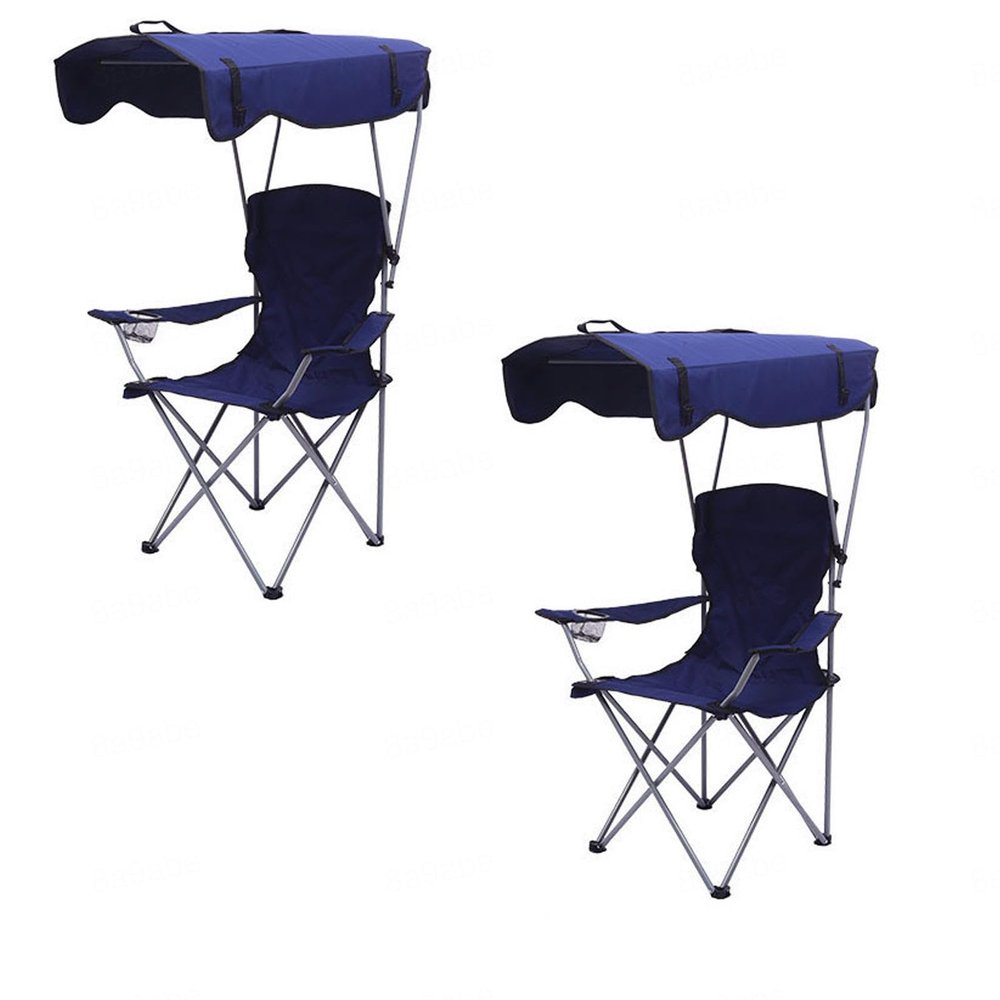 VIDECOR 2 Pieces Camping Chair with Shade Canopy Folding Camping Lounge Chair with Carry Bag for Outdoor Camping Hiking 50 * 50 * 90/120cm,D