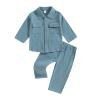 Gueuusu Baby Boy Fall Winter Clothes Toddler Cotton Linen Long Sleeve Button Up Shirt Elastic Waist Pants Set Casual Outfit (Blue, 6-12 Months) view 1