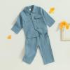 Gueuusu Baby Boy Fall Winter Clothes Toddler Cotton Linen Long Sleeve Button Up Shirt Elastic Waist Pants Set Casual Outfit (Blue, 6-12 Months) view 2