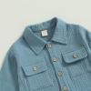 Gueuusu Baby Boy Fall Winter Clothes Toddler Cotton Linen Long Sleeve Button Up Shirt Elastic Waist Pants Set Casual Outfit (Blue, 6-12 Months) view 3