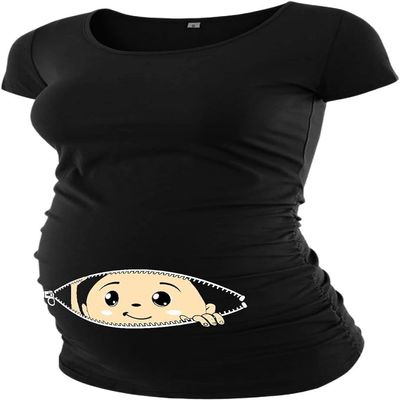 Baby Shower Dresses for Mommy to Be Cute Maternity Dress Motherhood Mom Shirts Women Coming Soon Shirt Graphic Tees T Announcement Brewing -Black - Baby Maternity T-Shirt-[40022012-AF]-Small