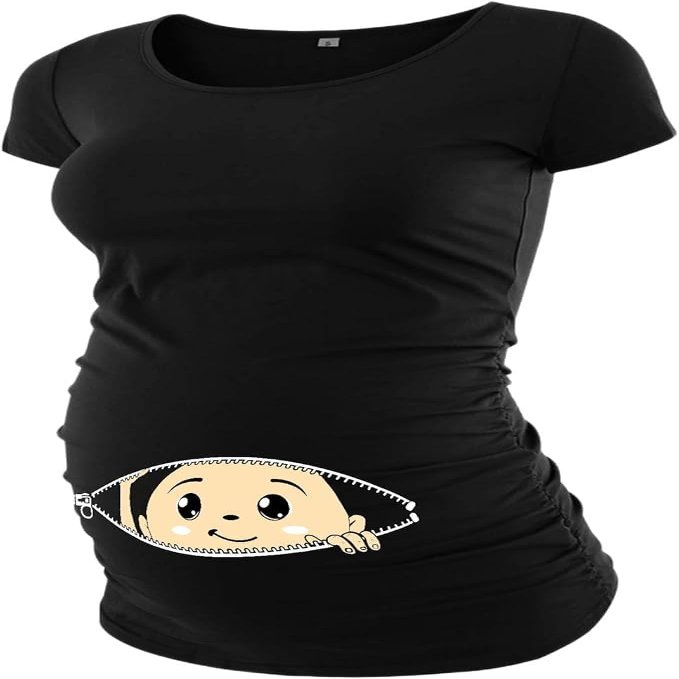 Baby Shower Dresses for Mommy to Be Cute Maternity Dress Motherhood Mom Shirts Women Coming Soon Shirt Graphic Tees T Announcement Brewing -Black - Baby Maternity T-Shirt-[40022012-AF]-Small