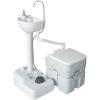 CEVIZ Portable Sink and Toilet Combination, 17L Hand Washing Station and 20L Flush Toilet, Convenient Caravan Travel Toilet Sink Cleaning Station with Rollers and Foot Pump view 1