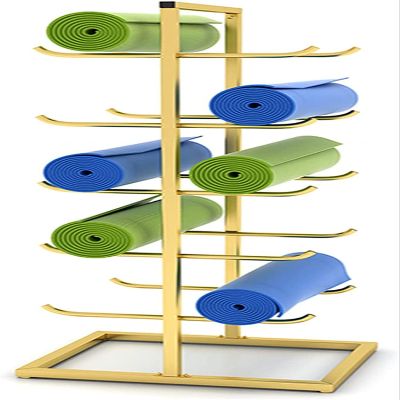 Katzowen Bronze Yoga Mat Storage Holder for Foam Roller & Carpet, Sturdy Exercise Mat Display Stand Organizer for 10 Mats, Home Gym (Color : Gold)