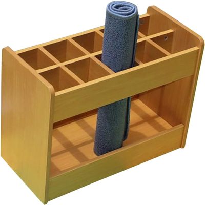 Katzowen Wooden Yoga Mat Rack Stand, Floor Storage Holder for Foam Roller/Pilates Mat/Carpets, 10 Compartment Box for Home Office Kindergarten
