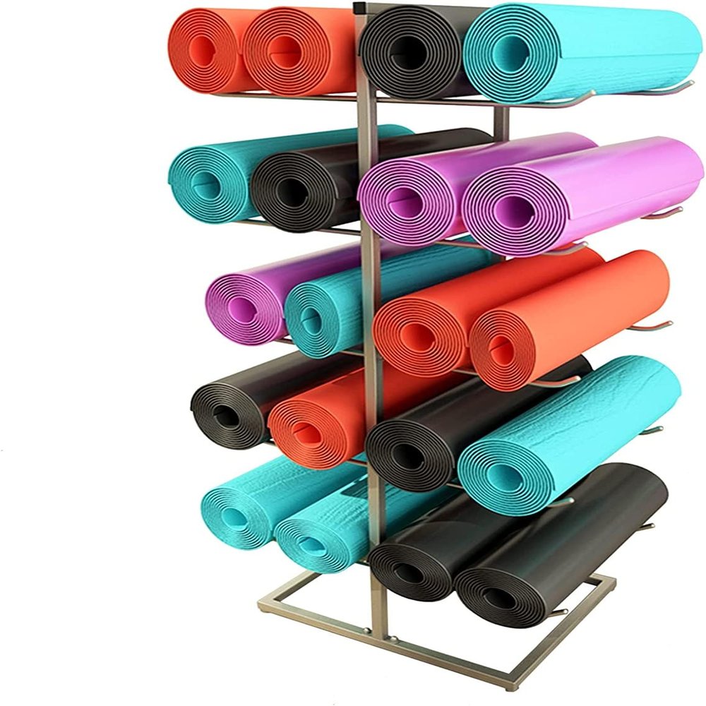 5-Tier Foam Roller Storage Vertical, Large Capacity Floor-Standing Yoga Mat/Towel Rack, Holds 20 Mat (Color : Silver)