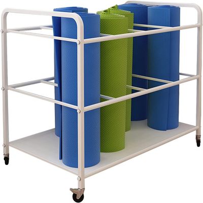 Katzowen White Foam Roller and Yoga Mat Storage Cart, Metal Exercise Barre Mats Organizer for Club Studio Gym, Holds 12 Yoga Mats