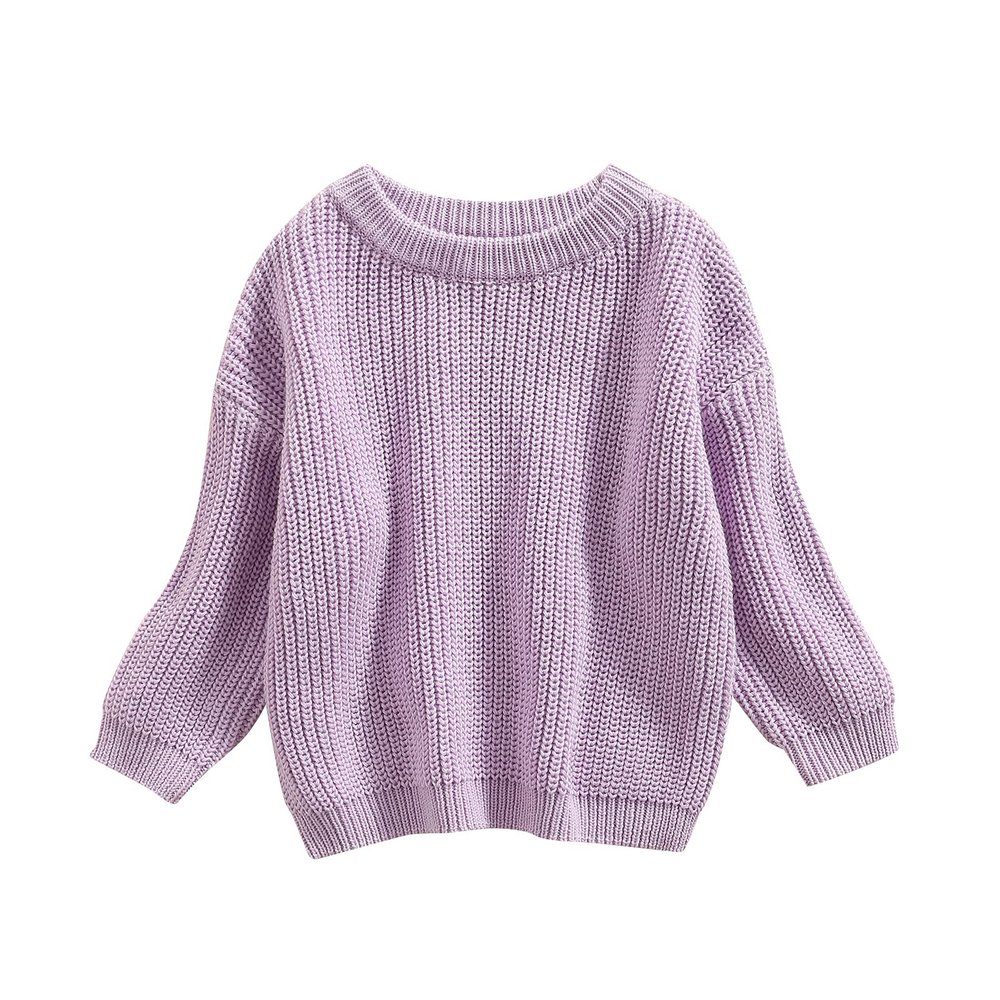 Karwuiio Toddler Baby Girl Boy Knit Sweater Round Neck Long Sleeve Pullover Sweatshirt Fall Winter Clothes (Light Purple, 3-4 Years)