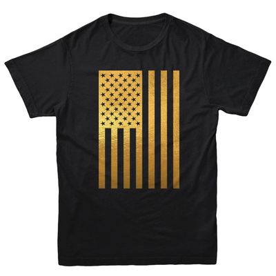 Tcombo Gold Foil American Flag - USA Freedom Youth T-Shirt (Black - Gold Foil, Small)