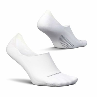 Feetures Elite Light Cushion Invisible Socks - Anti-Slip Sport Sock Liner with Targeted Compression - White, L (1 Pair)
